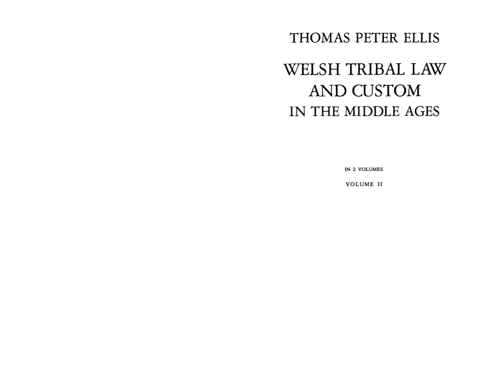 Welsh Tribal Law and Custom in the Middle Ages