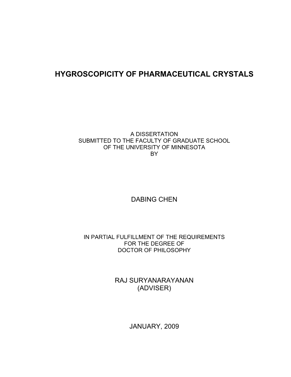 Hygroscopicity of Pharmaceutical Crystals