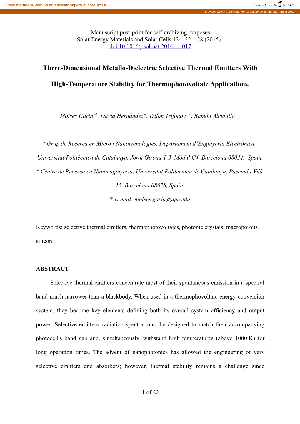 Three-Dimensional Metallo-Dielectric Selective Thermal Emitters With