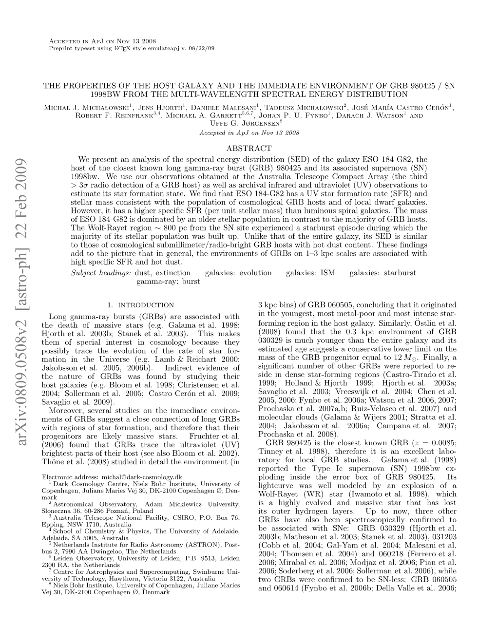 Arxiv:0809.0508V2 [Astro-Ph]