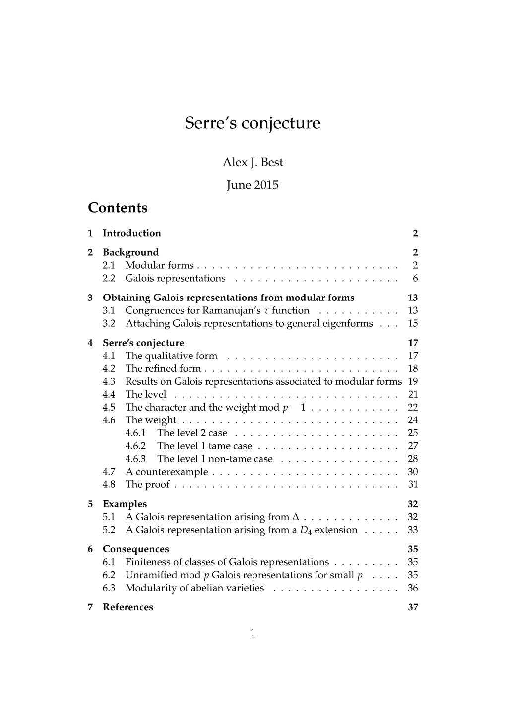 Part III Essay on Serre's Conjecture