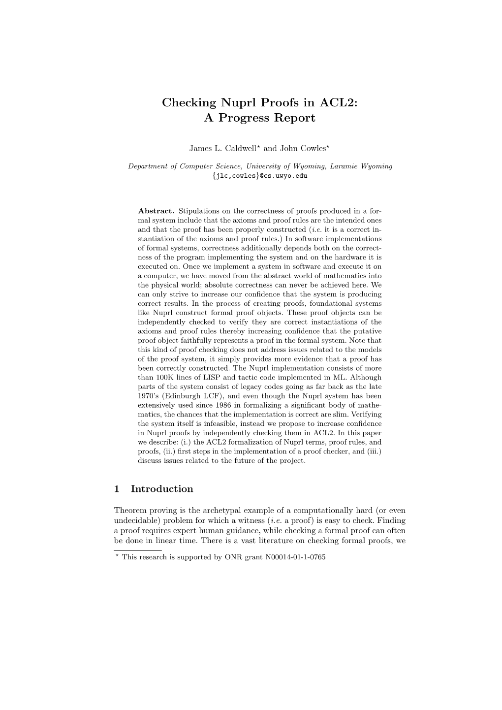 Checking Nuprl Proofs in ACL2: a Progress Report