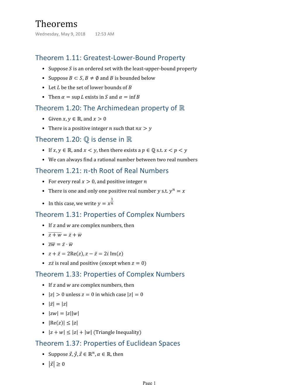 Theorems Wednesday, May 9, 2018 12:53 AM