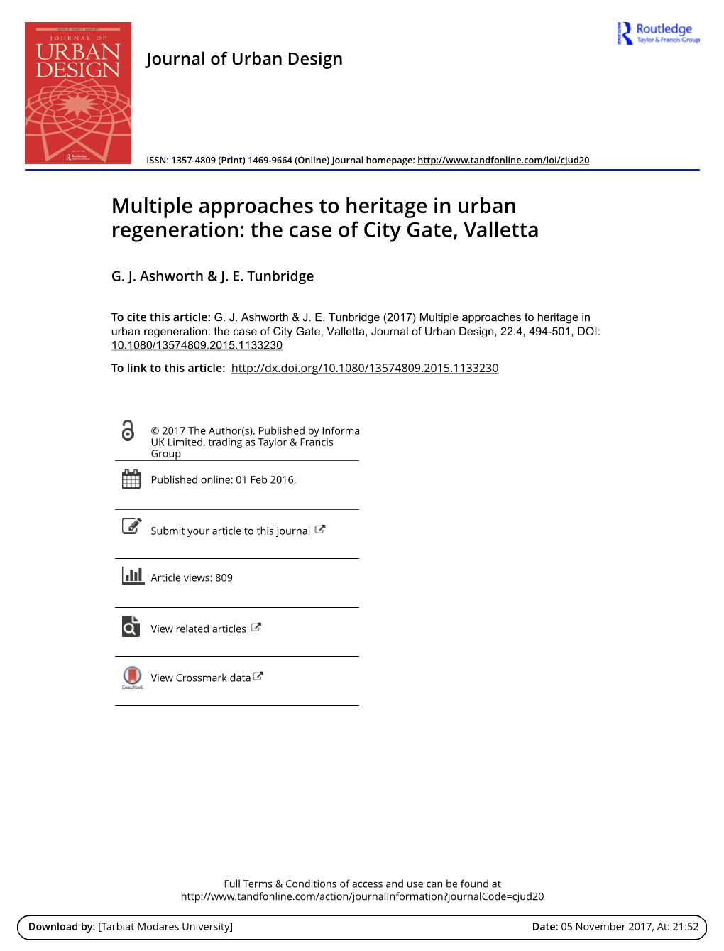 Multiple Approaches to Heritage in Urban Regeneration: the Case of City Gate, Valletta