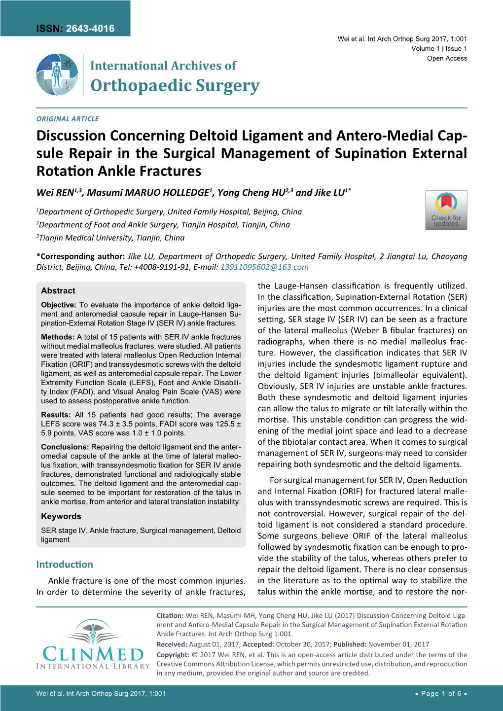 Discussion Concerning Deltoid Ligament and Antero-Medial Capsule Repair in the Surgical Management of Supination External Rotati