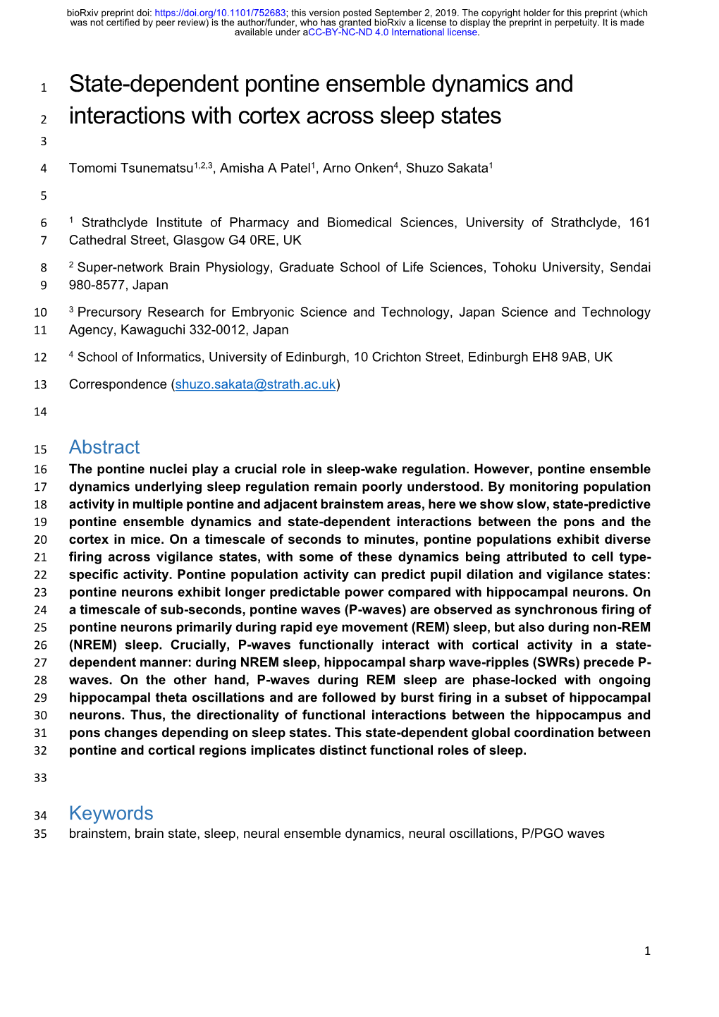 State-Dependent Pontine Ensemble Dynamics and Interactions With