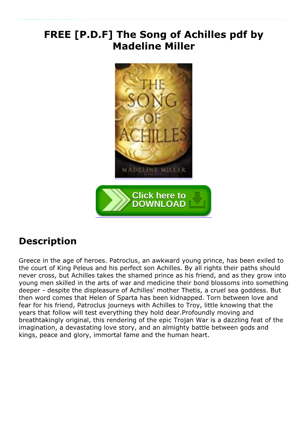 The Song of Achilles Pdf by Madeline Miller