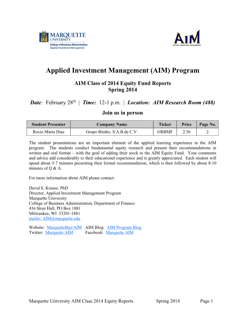 Applied Investment Management (AIM) Program