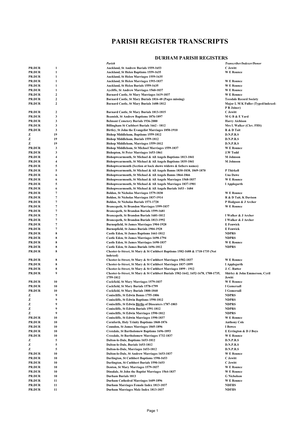 Parish Register Transcripts