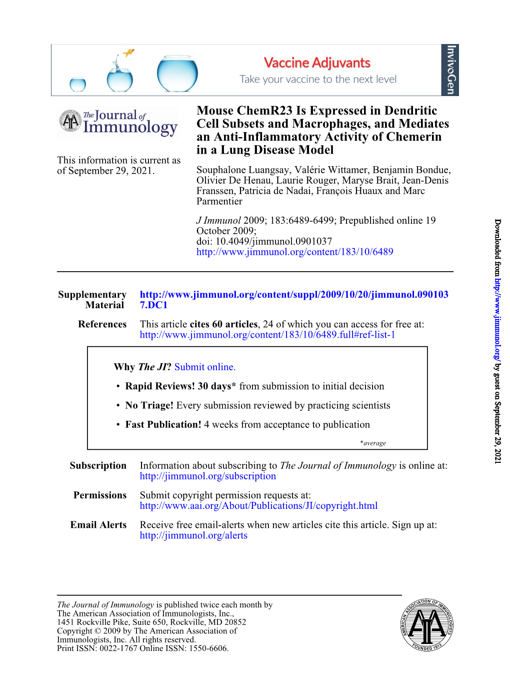 In a Lung Disease Model an Anti-Inflammatory Activity Of