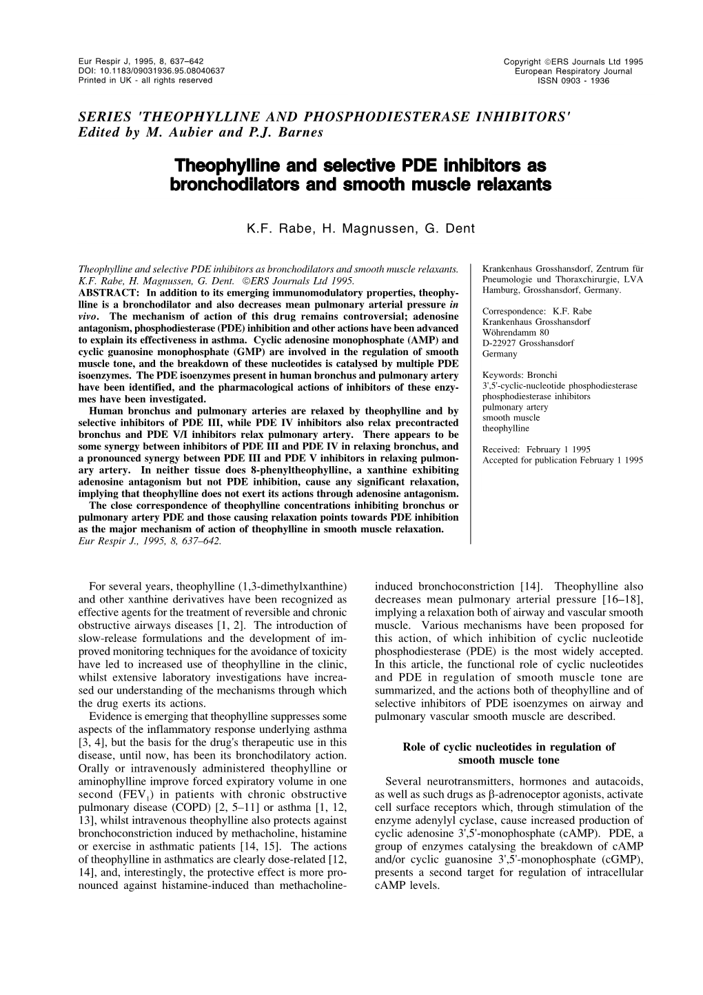 Theophylline and Selective PDE Inhibitors As Bronchodilators and Smooth Muscle Relaxants