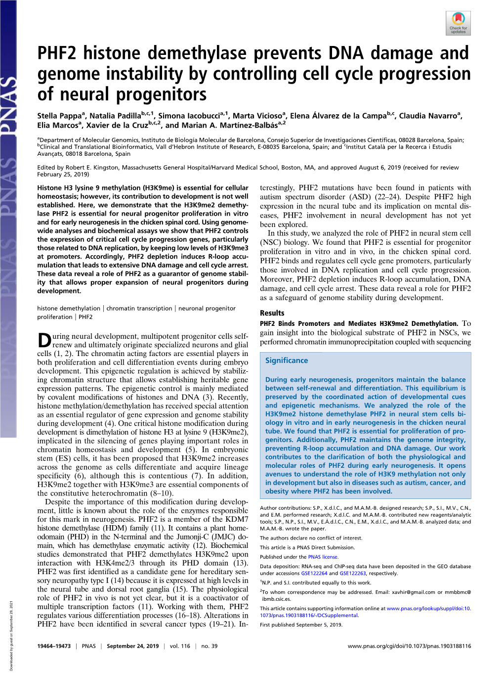 PHF2 Histone Demethylase Prevents DNA Damage and Genome Instability by Controlling Cell Cycle Progression of Neural Progenitors