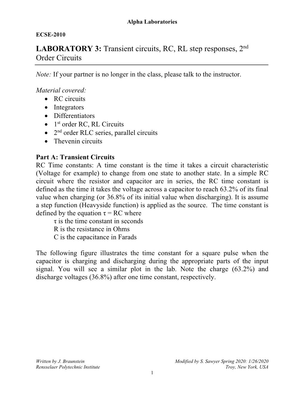 LABORATORY 3: Transient Circuits, RC, RL Step Responses, 2Nd Order Circuits