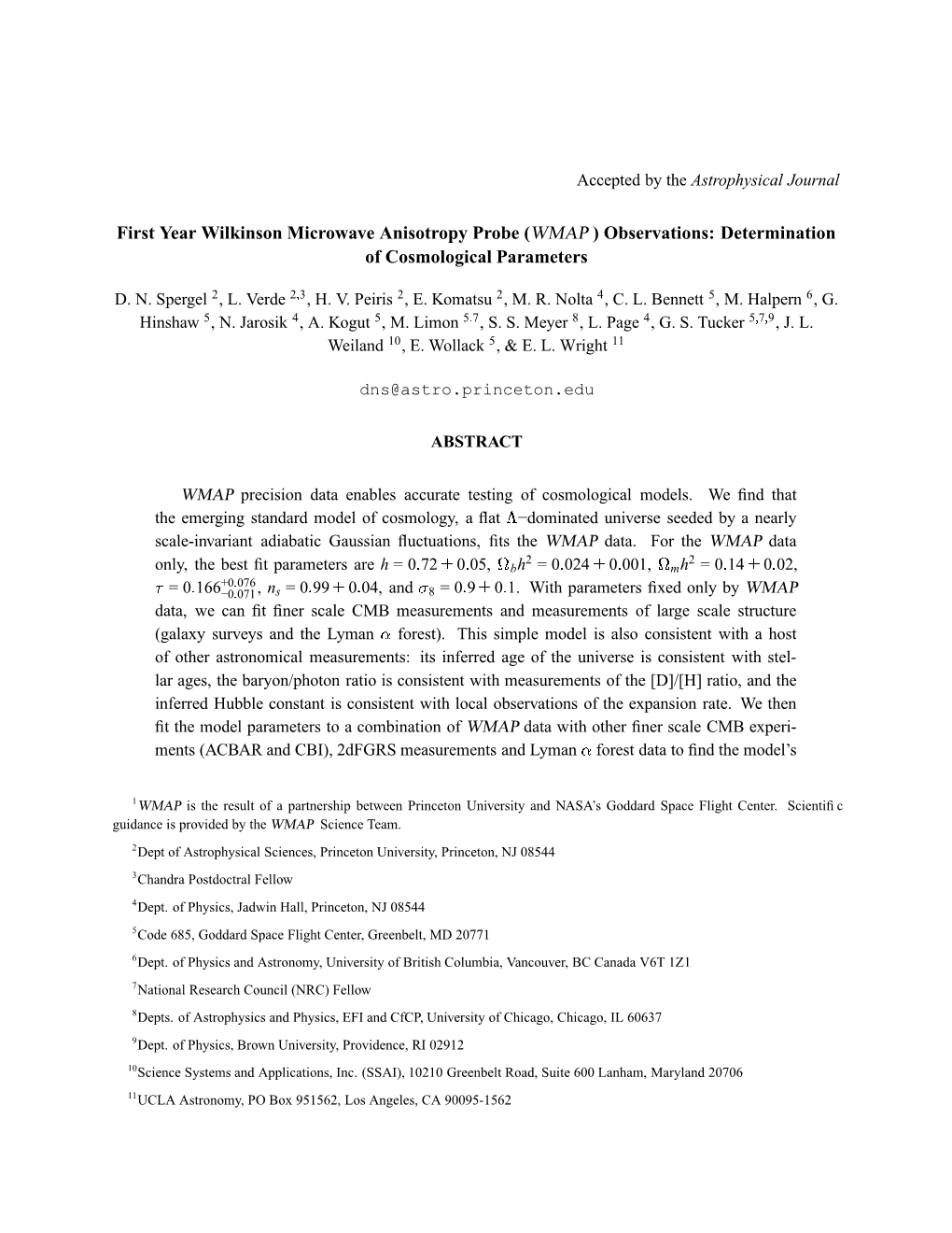 First Year Wilkinson Microwave Anisotropy Probe (WMAP ) Observations: Determination of Cosmological Parameters