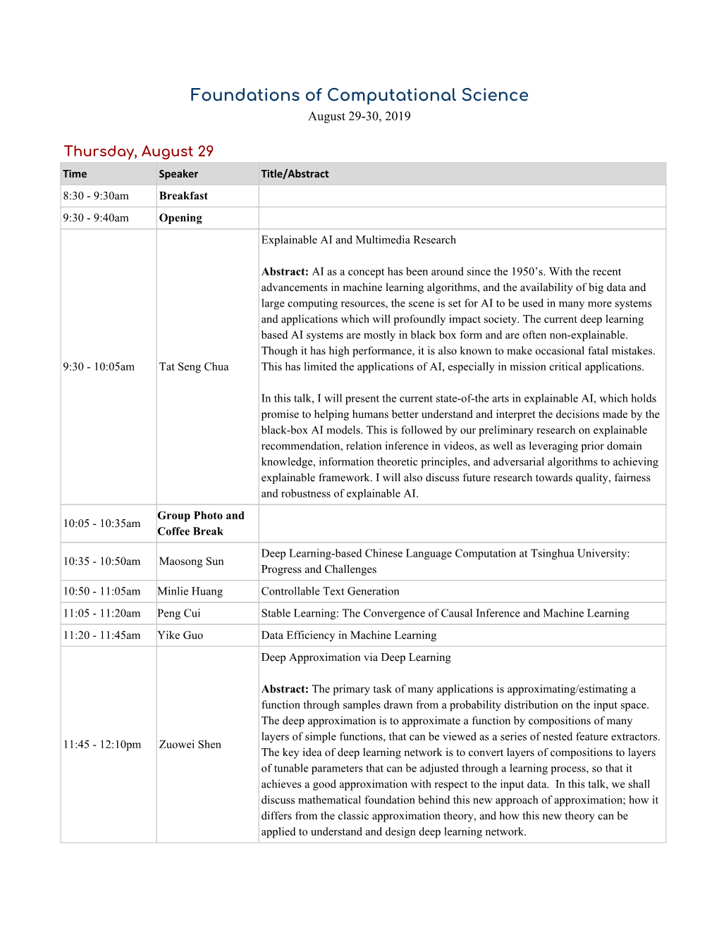 Foundations of Computational Science August 29-30, 2019