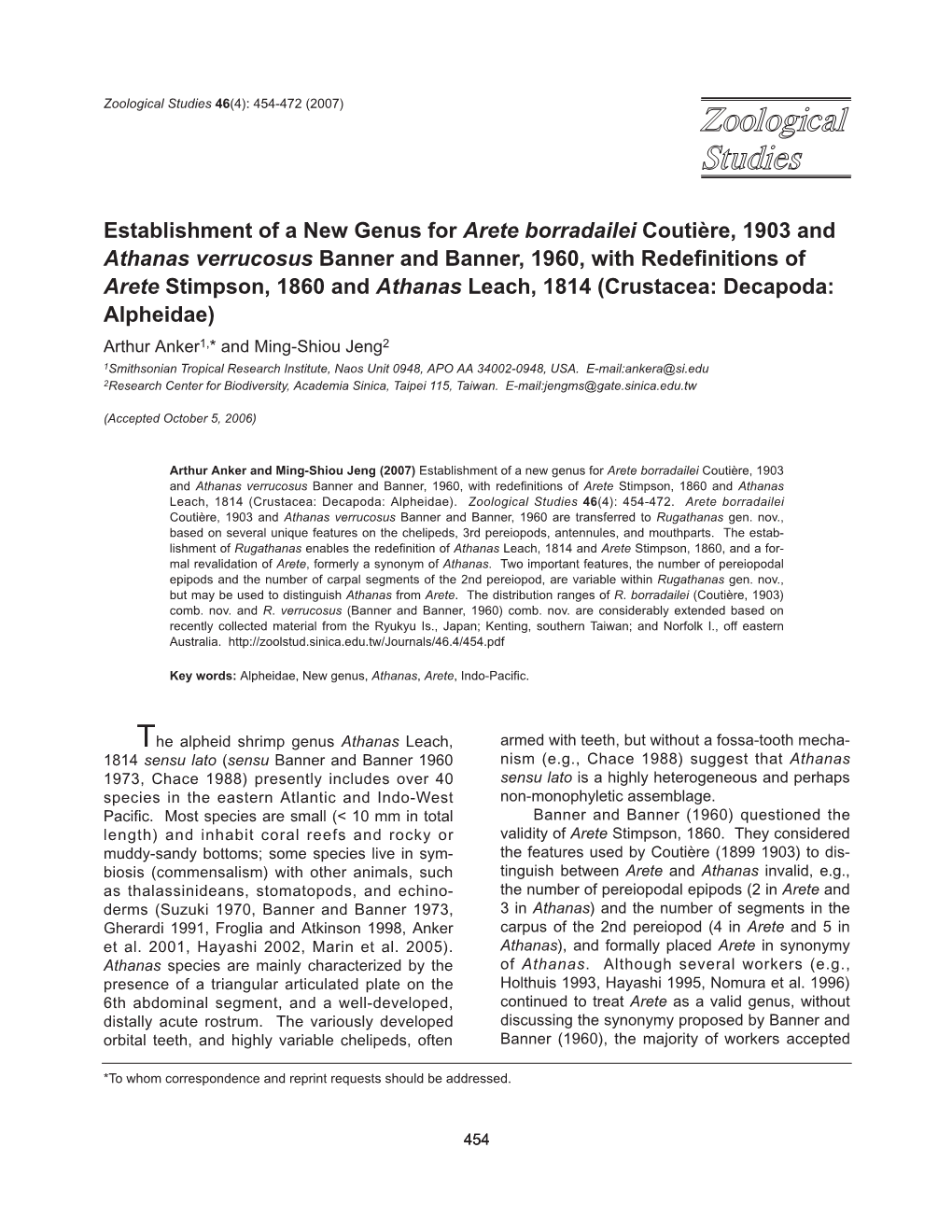 Establishment of a New Genus for Arete Borradailei