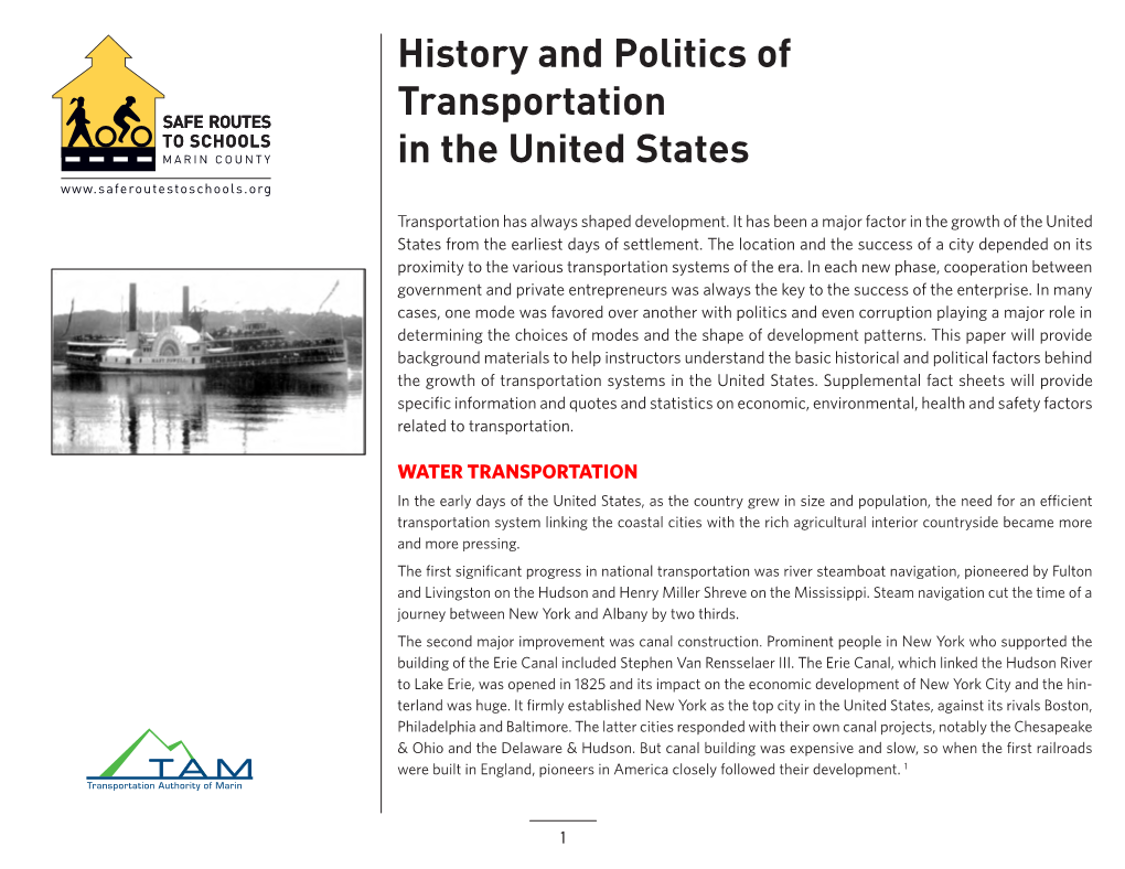 History and Politics of Transportation in the United States