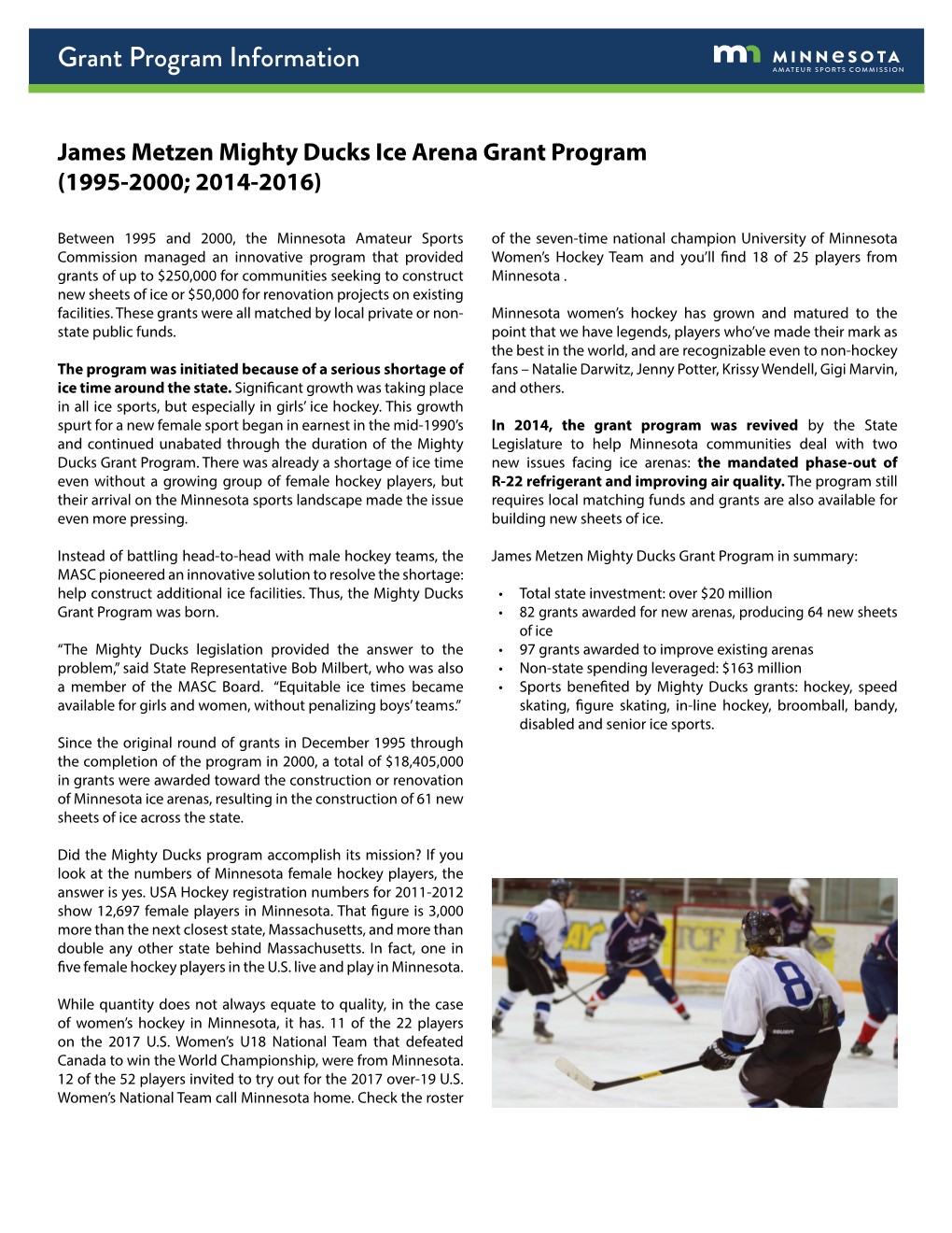 Grant Program Information AMATEUR SPORTS COMMISSION