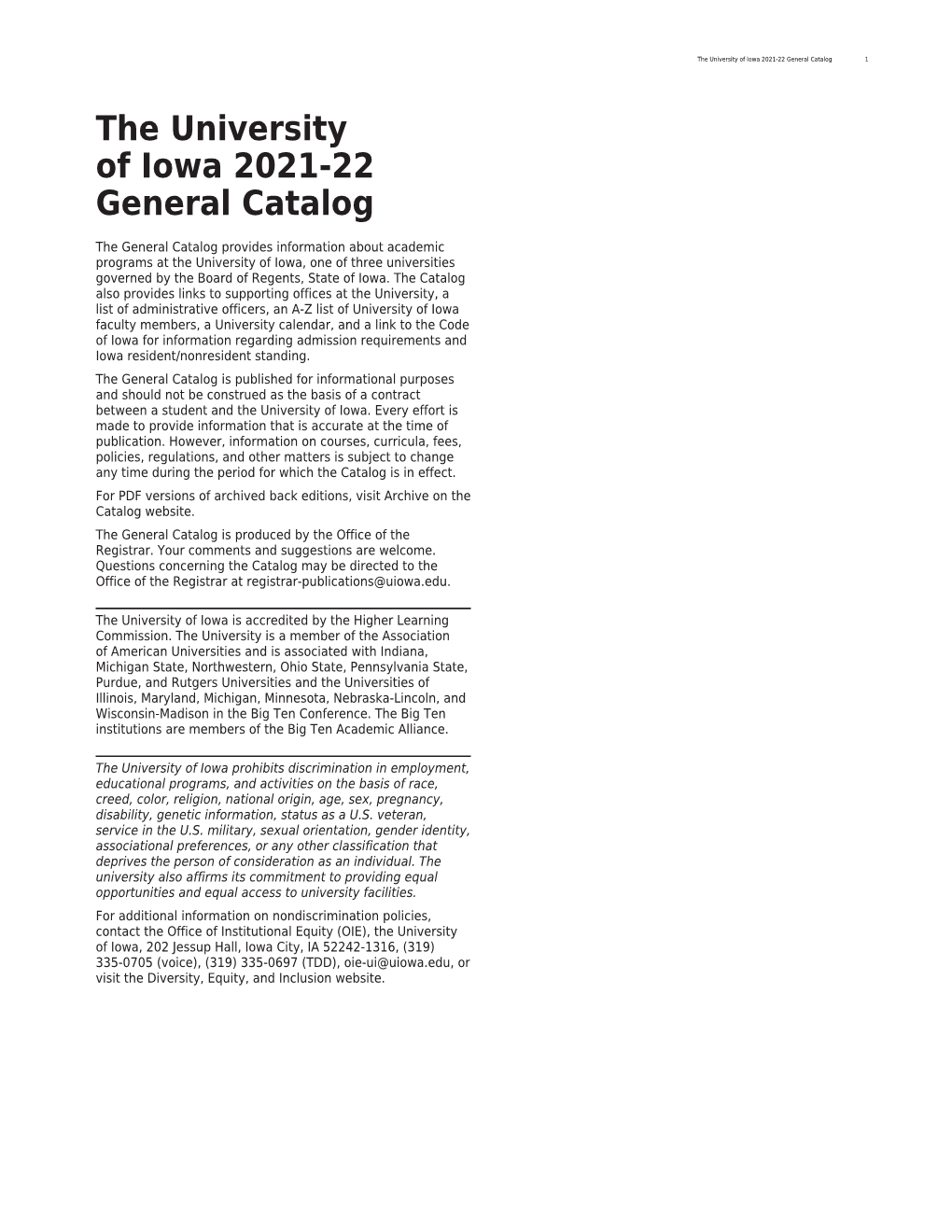 The University of Iowa 2021-22 General Catalog 1