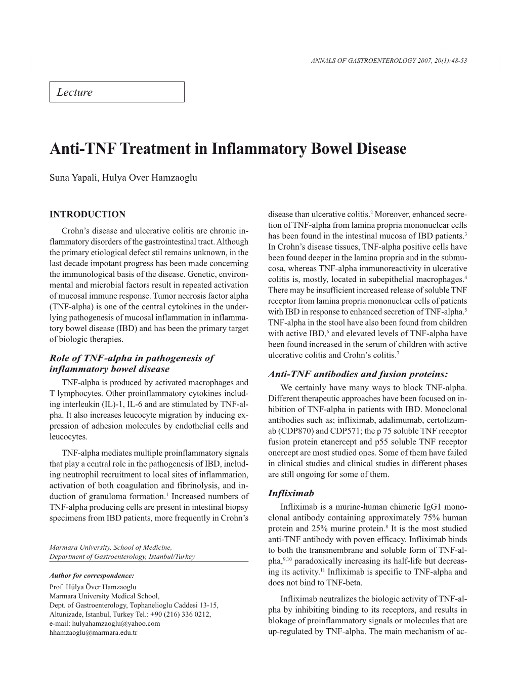 Anti-TNF Treatment in Inflammatory Bowel Disease