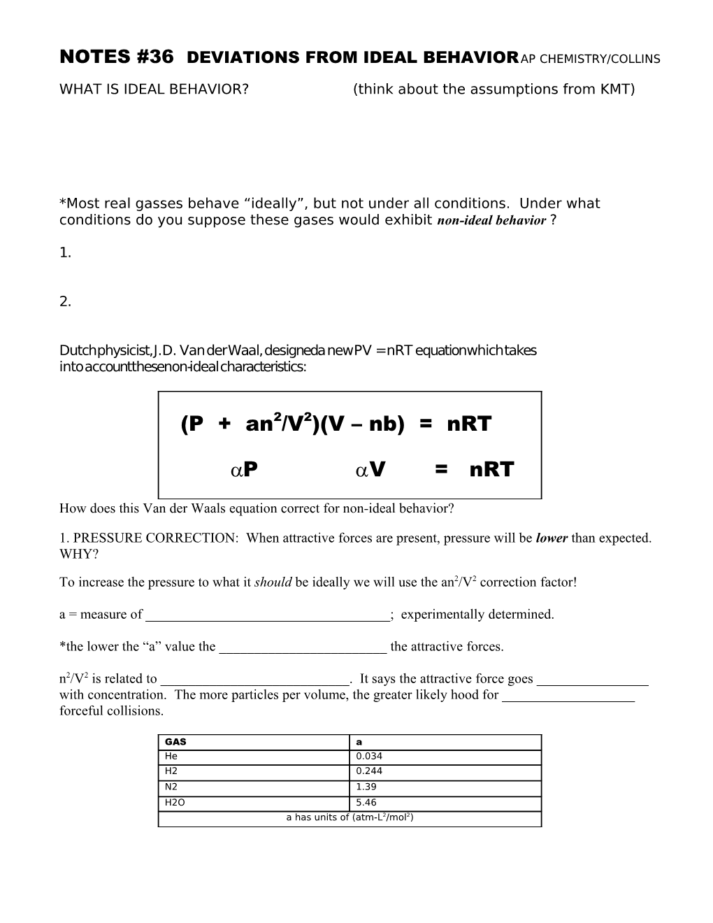 Deviations from Ideal Behavior