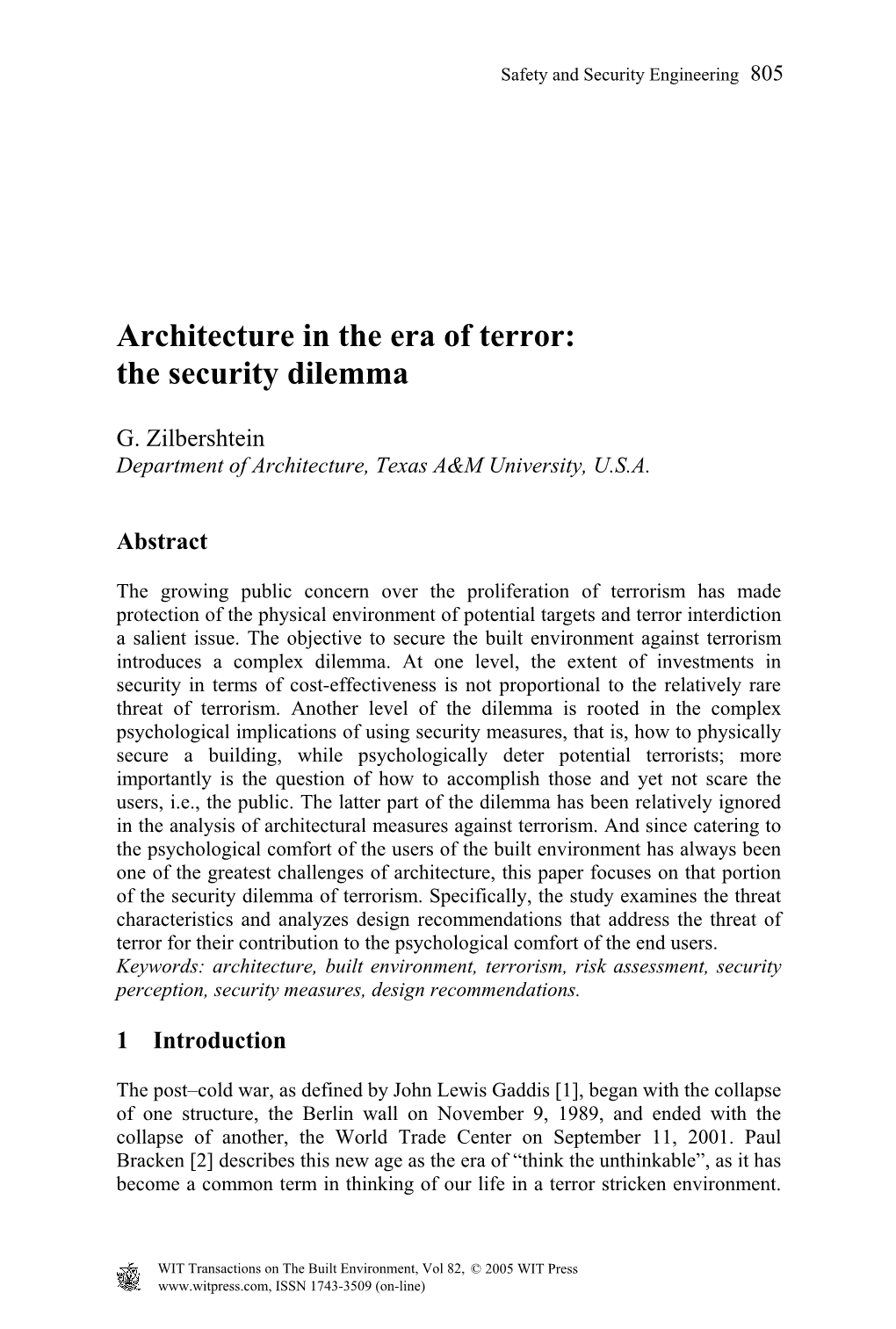 Architecture in the Era of Terror: the Security Dilemma