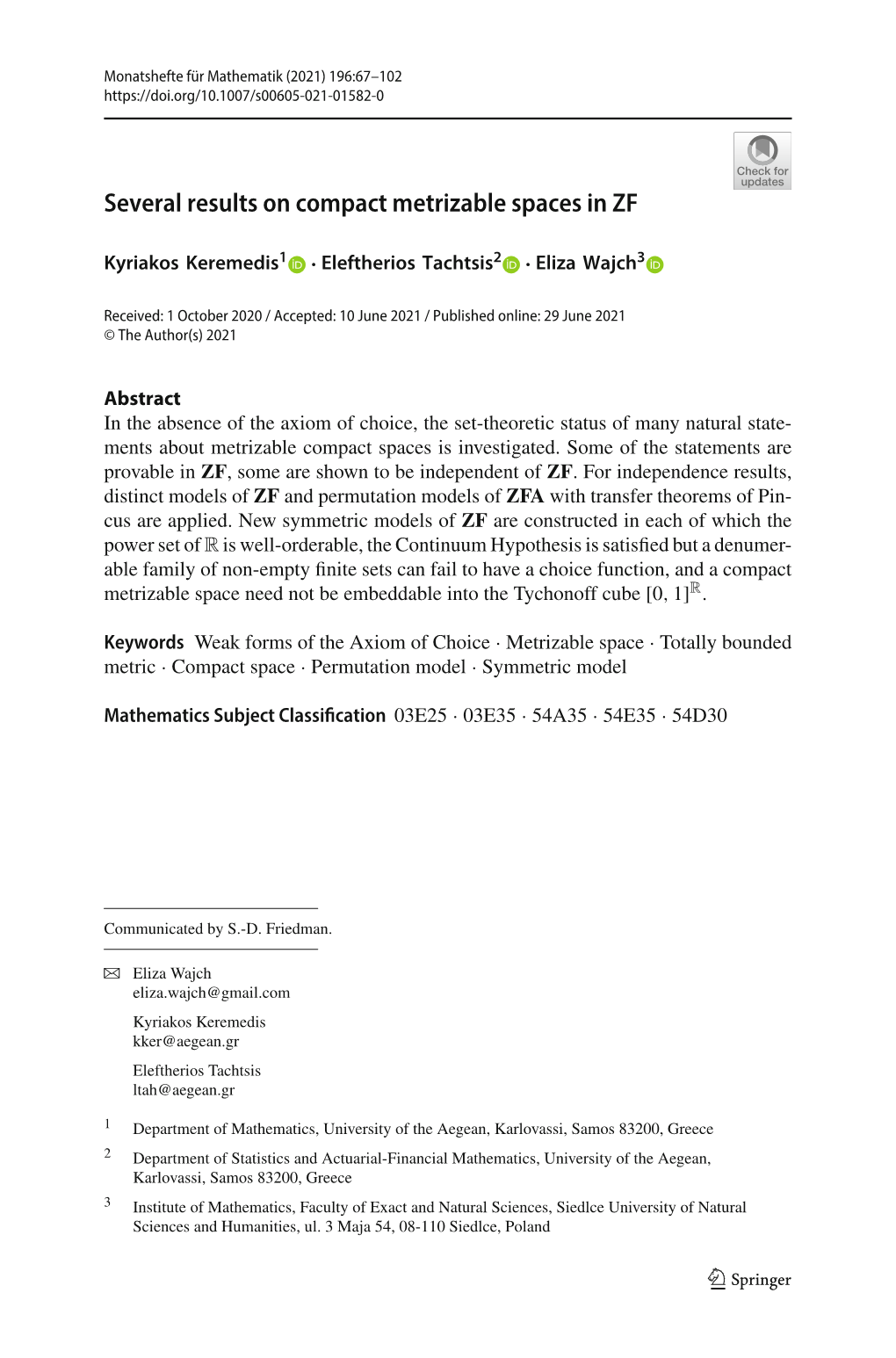 Several Results on Compact Metrizable Spaces in ZF