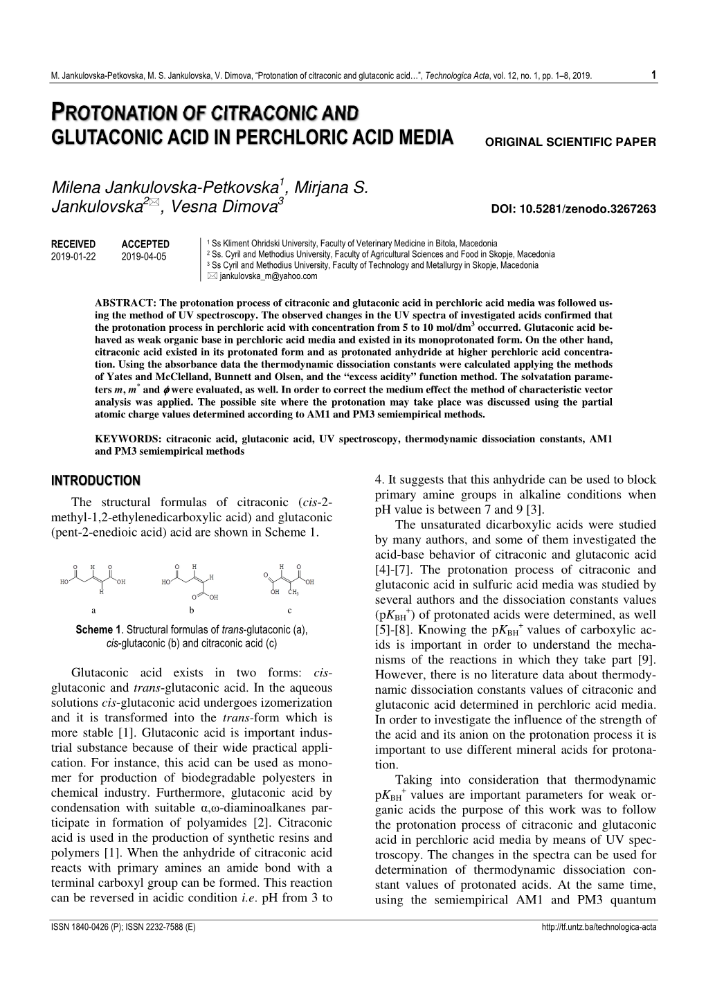 Protonation of Citraconic and Glutaconic Acid In