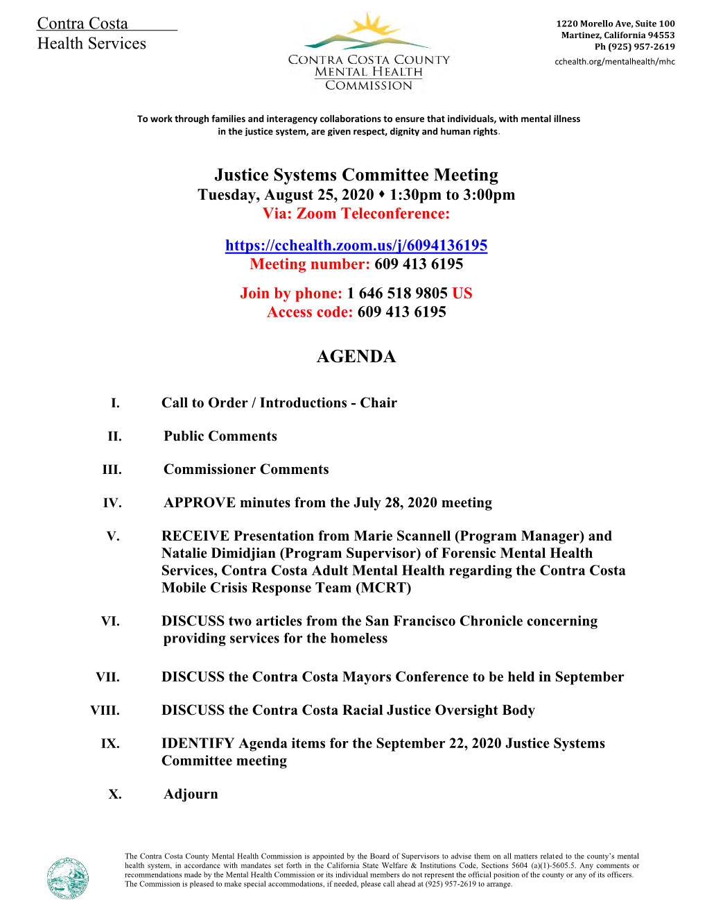 Justice Systems Committee Meeting AGENDA
