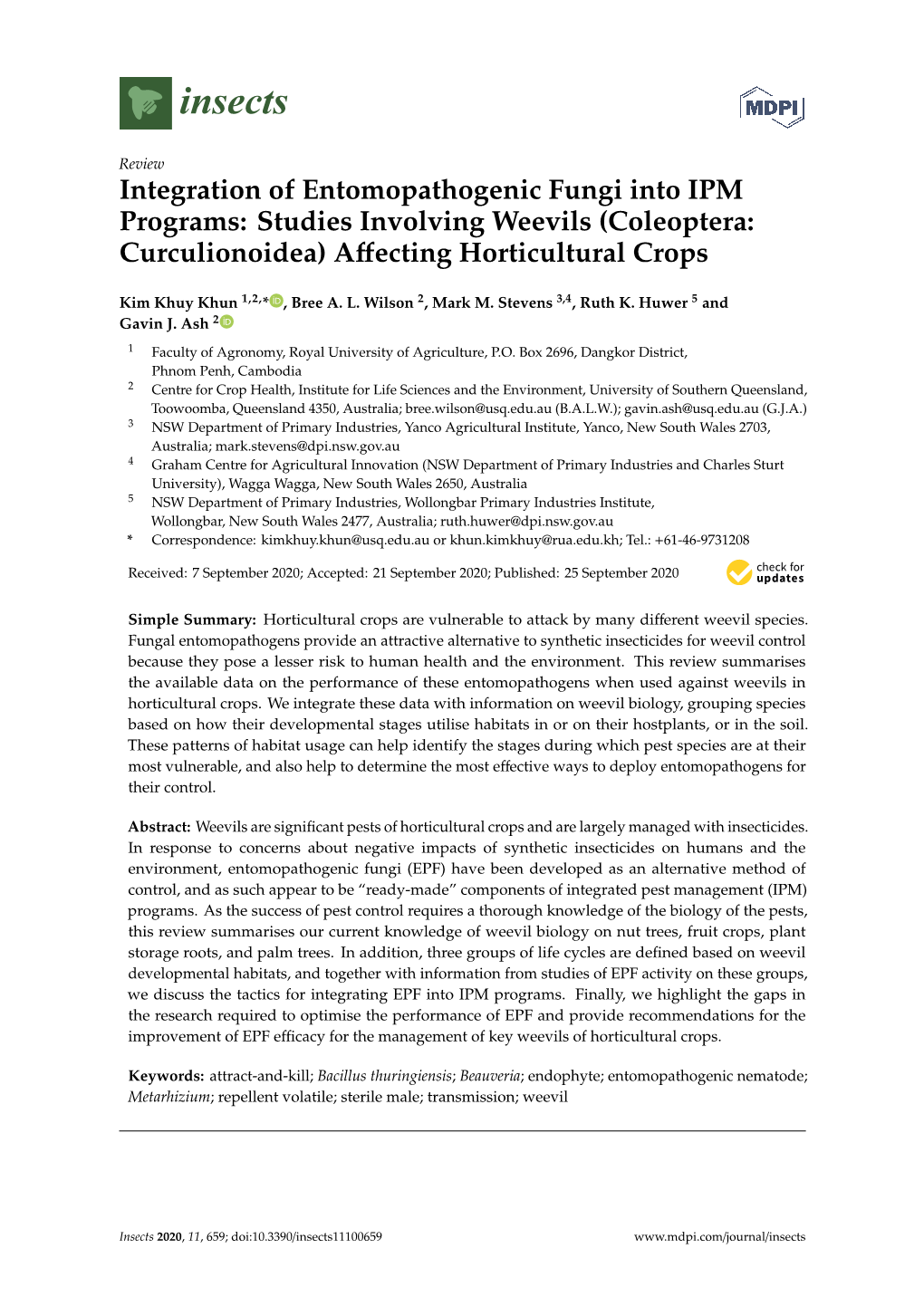 Integration of Entomopathogenic Fungi Into IPM Programs: Studies Involving Weevils (Coleoptera: Curculionoidea) Aﬀecting Horticultural Crops