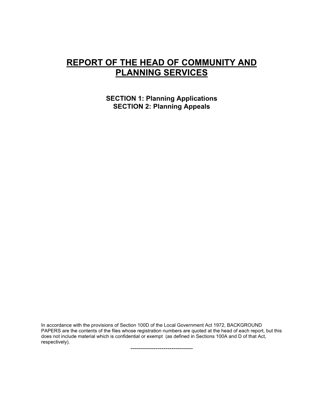 Report of the Head of Community and Planning Services