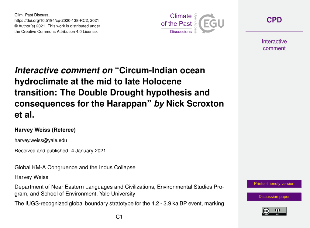 Circum-Indian Ocean Hydroclimate at the Mid to Late Holocene Transition: the Double Drought Hypothesis and Consequences for the Harappan” by Nick Scroxton Et Al