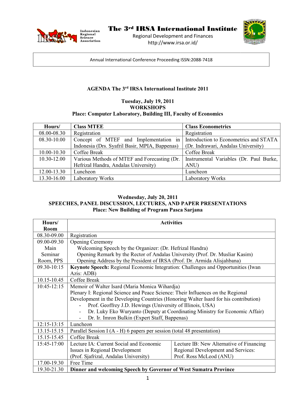 The 3Rd IRSA International Institute Regional Development and Finances