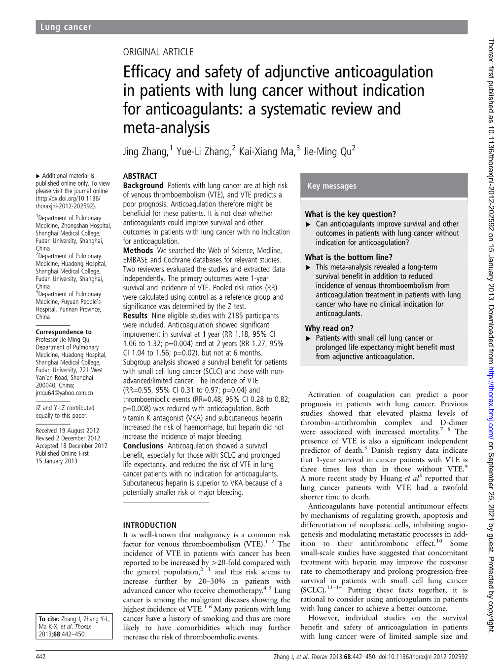 A Systematic Review and Meta-Analysis Jing Zhang,1 Yue-Li Zhang,2 Kai-Xiang Ma,3 Jie-Ming Qu2