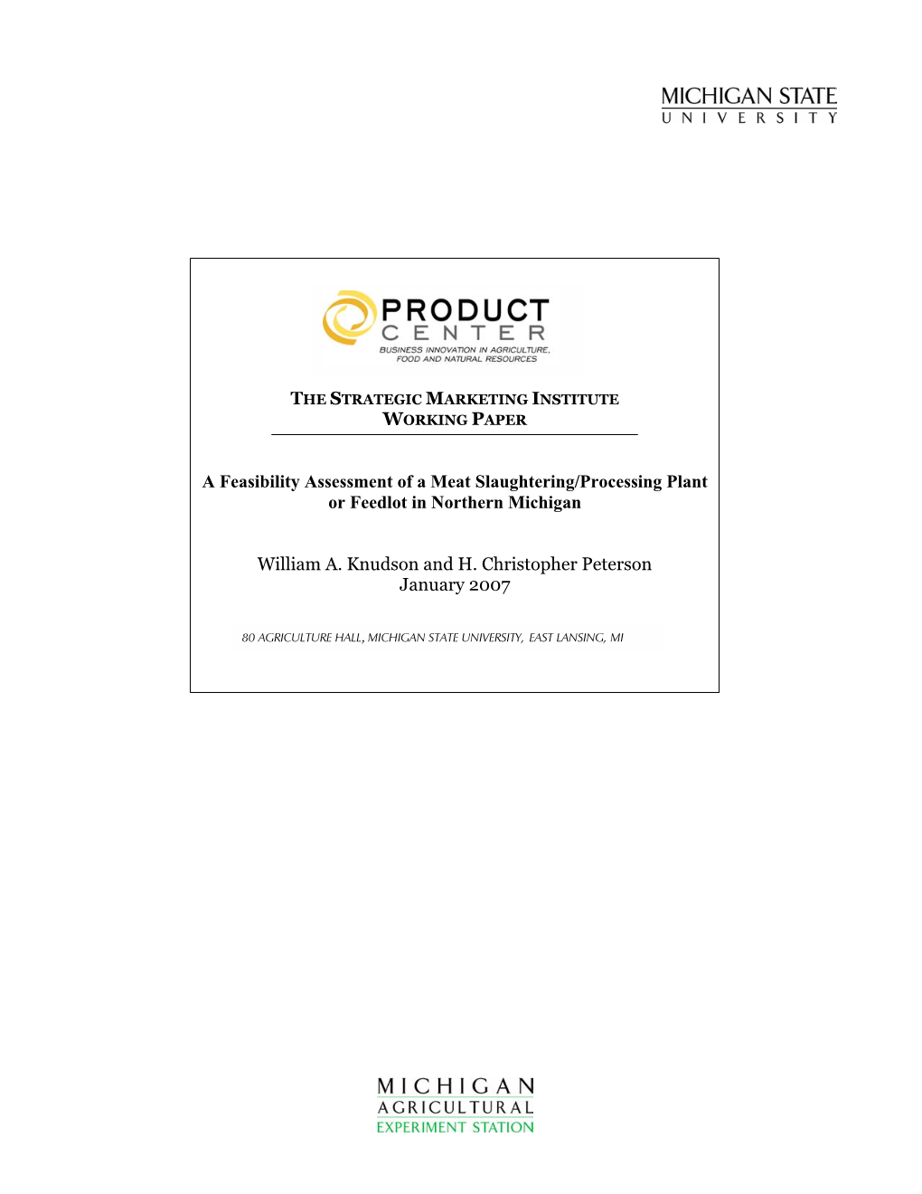 1 a Feasibility Assessment of a Meat Slaughtering/Processing Plant Or