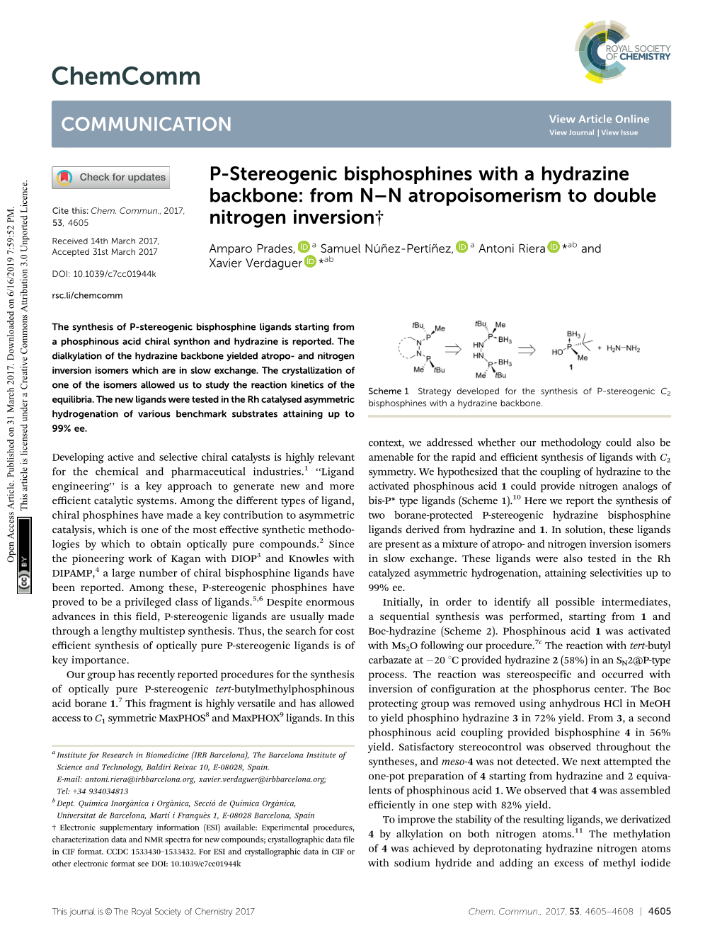 P-Stereogenic Bisphosphines with a Hydrazine Backbone: from N–N Atropoisomerism to Double Cite This: Chem