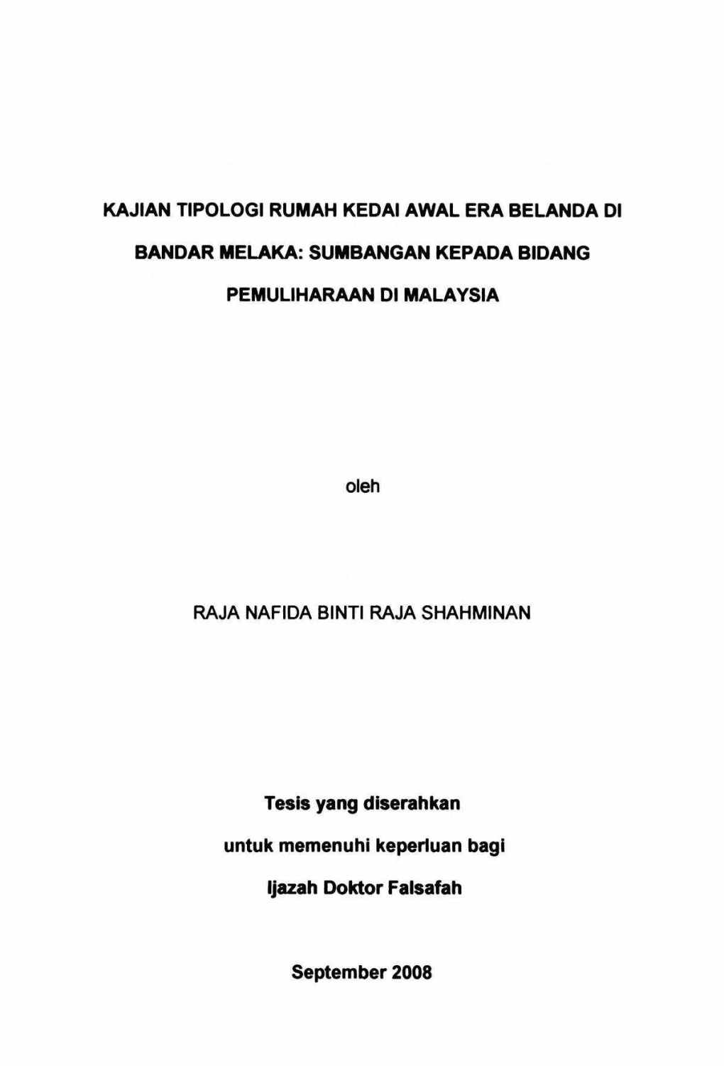 Kajian Tipologi Rumah Kedai Awal Era Belanda Di