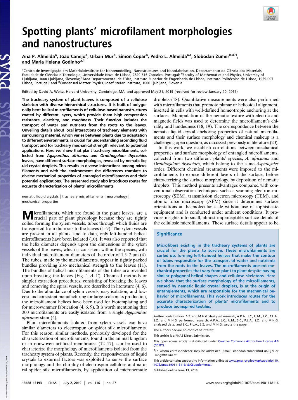 Spotting Plants' Microfilament Morphologies and Nanostructures