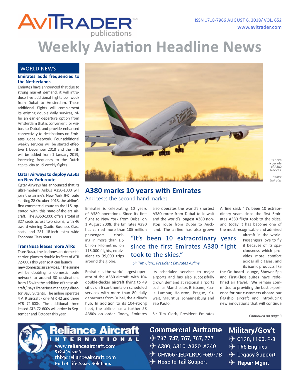 Weekly Aviation Headline News