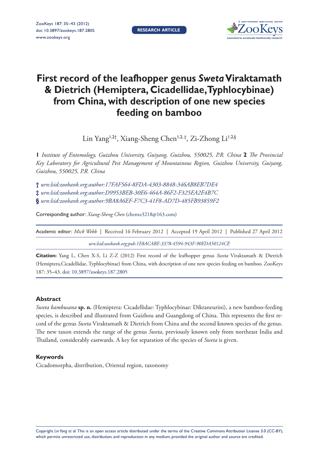 Hemiptera, Cicadellidae,Typhlocybinae) from China, with Description of One New Species Feeding on Bamboo