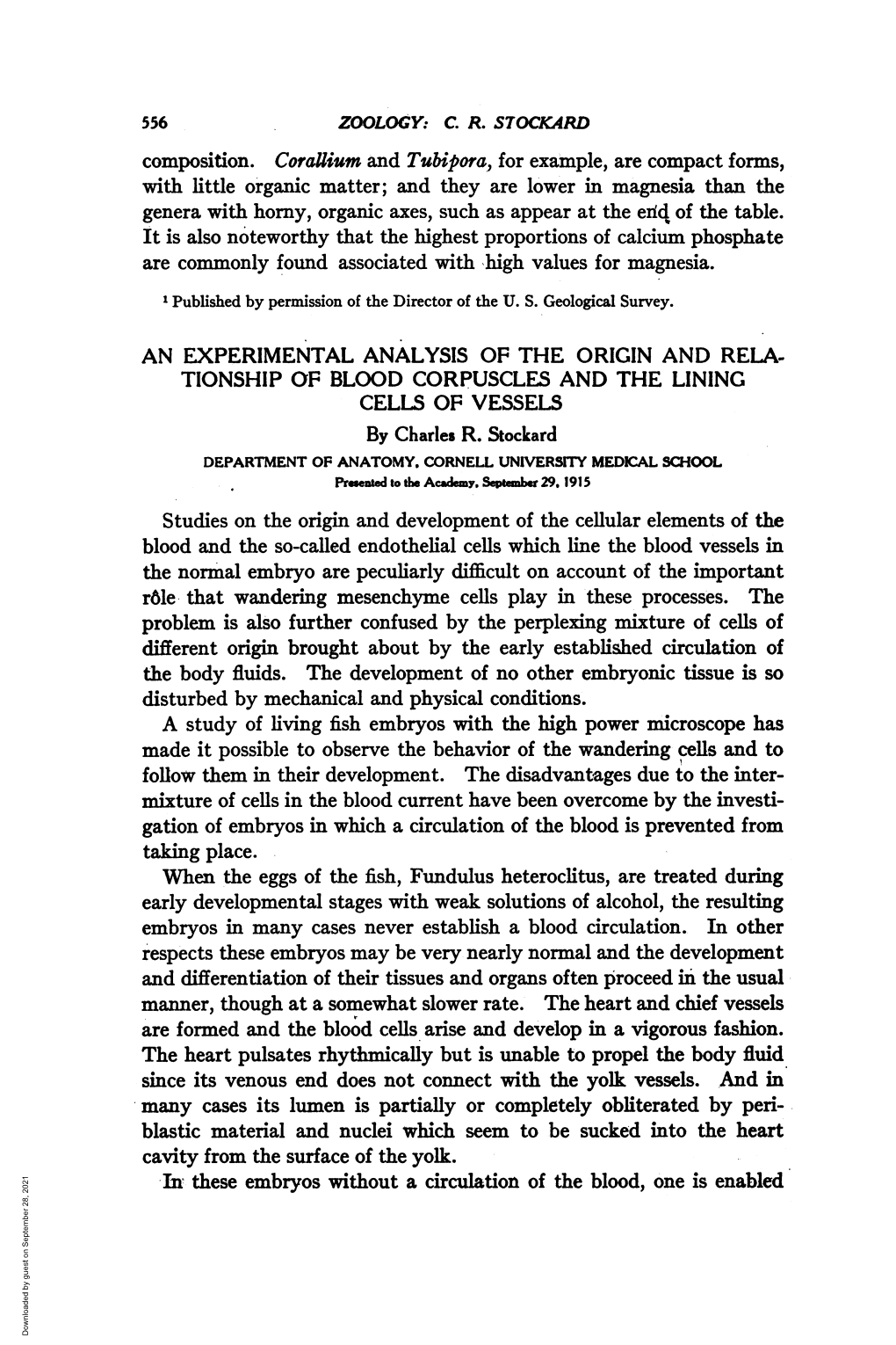 Problem Is Also Further Confused by the Perplexing Mixture of Cells of Different Origin Brought About by the Early Established Circulation of the Body Fluids