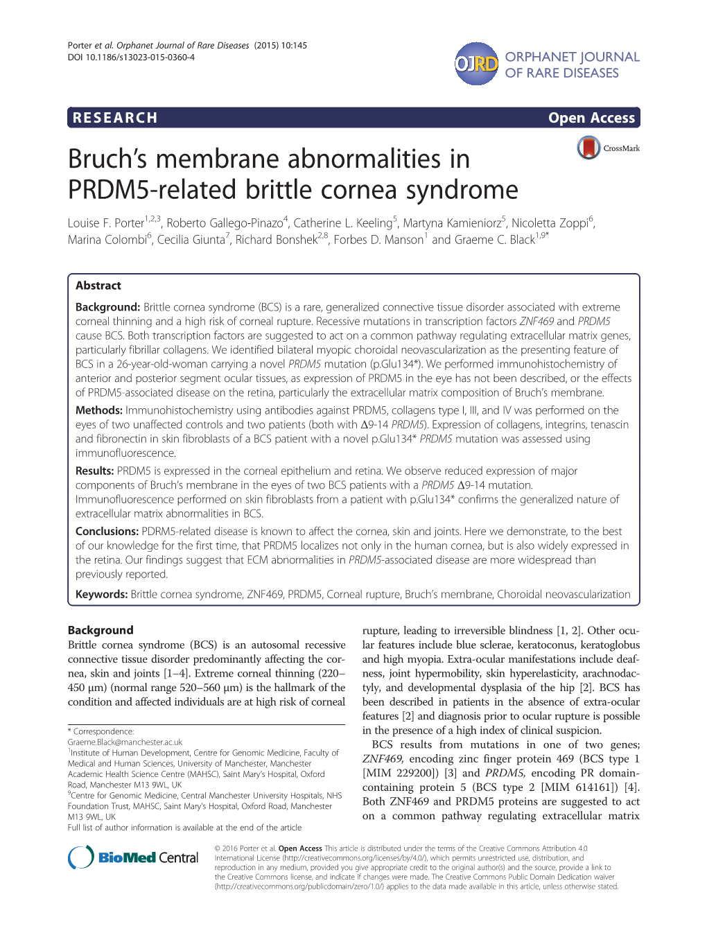 Bruch's Membrane Abnormalities in PRDM5-Related Brittle Cornea