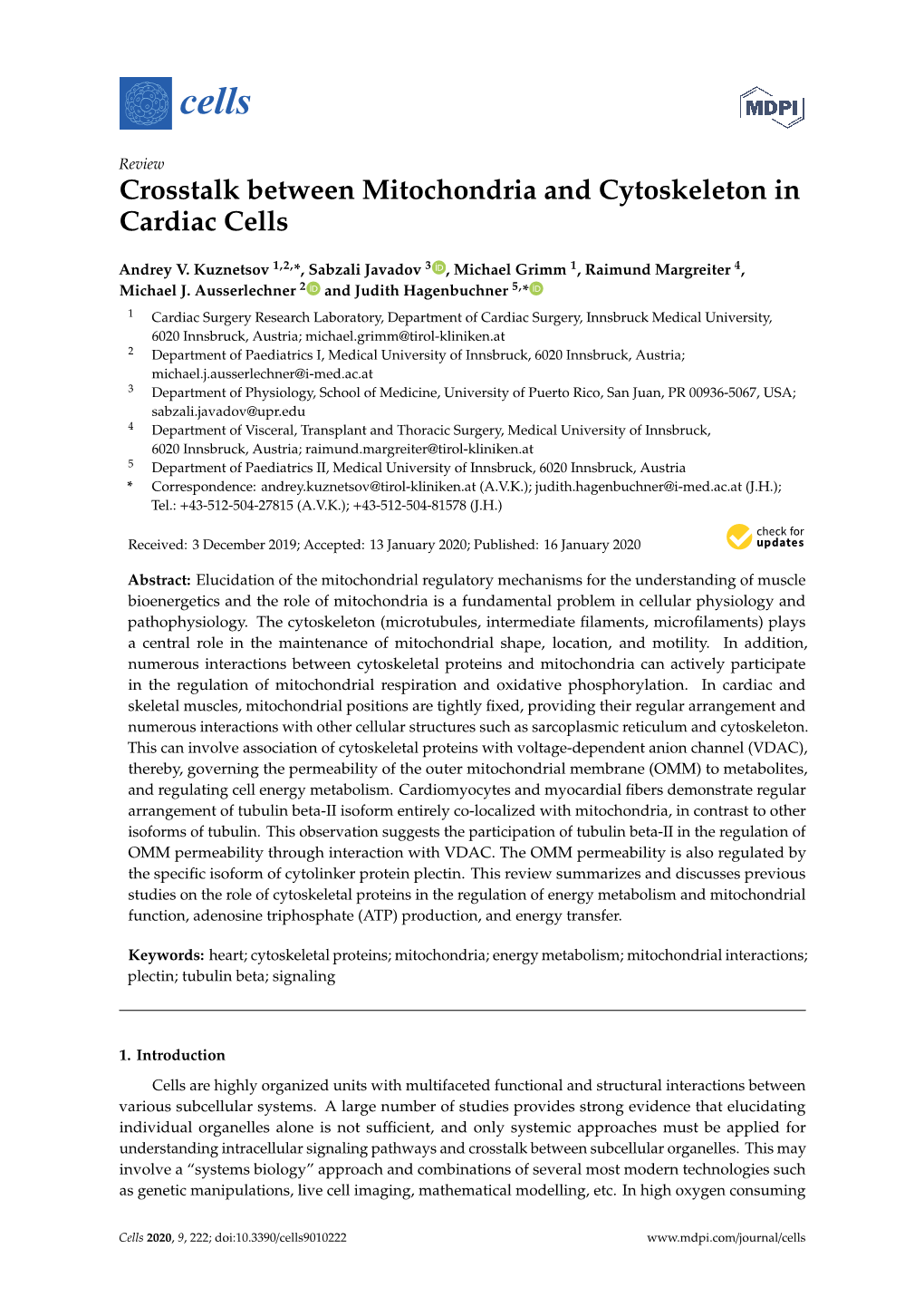 Crosstalk Between Mitochondria and Cytoskeleton in Cardiac Cells