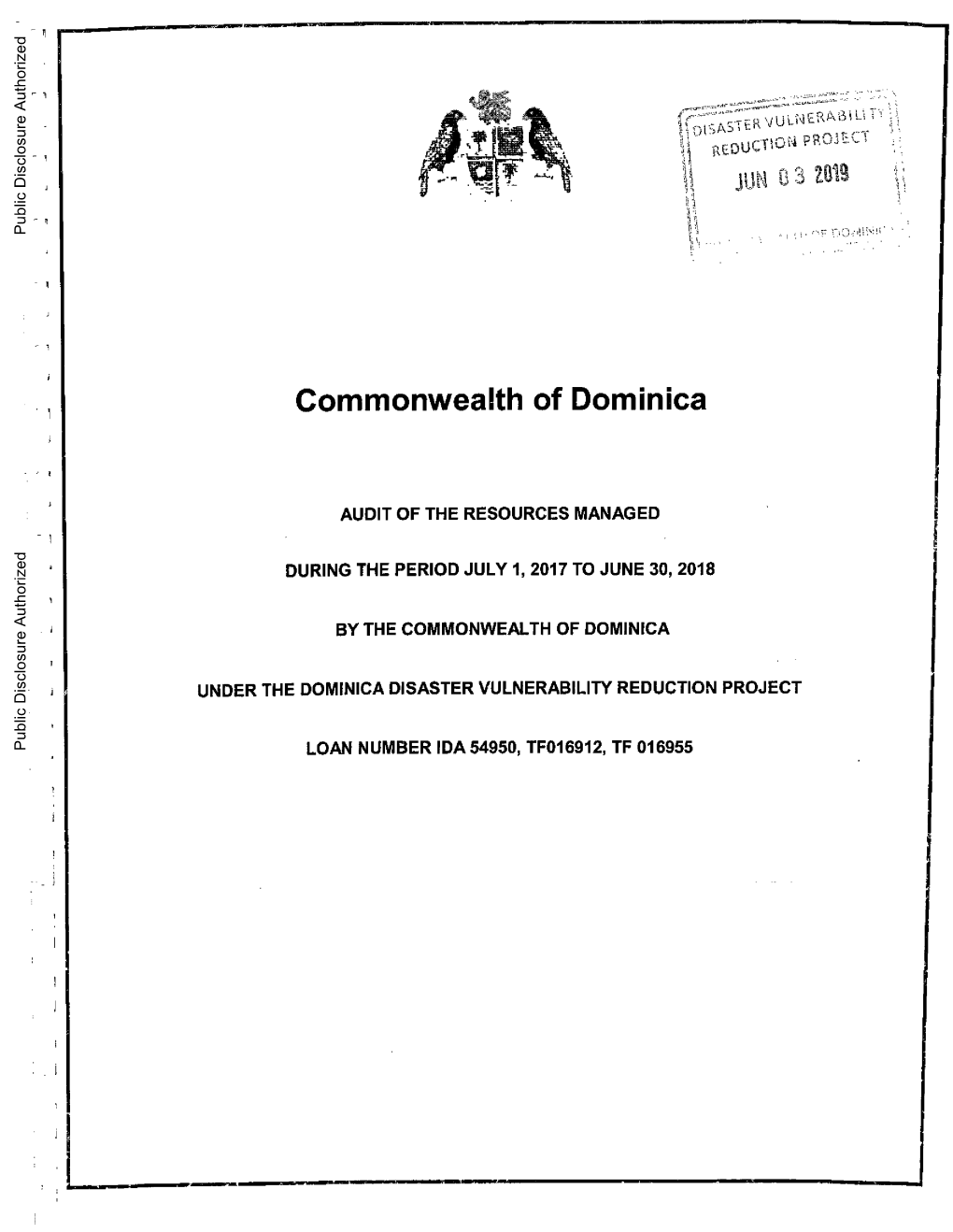 Commonwealth of Dominica Public Disclosure Authorized AUDIT of the RESOURCES MANAGED