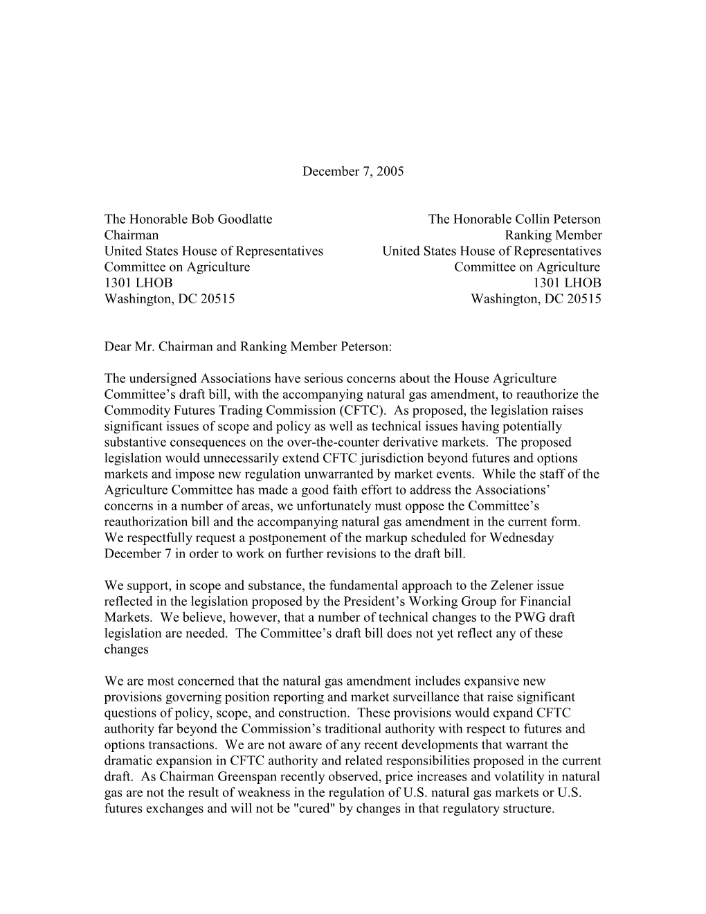 Joint Letter Regarding CFTC Reauthorization