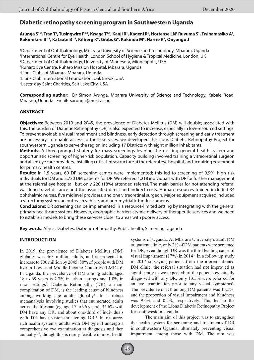 Diabetic Retinopathy Screening Program in Southwestern Uganda