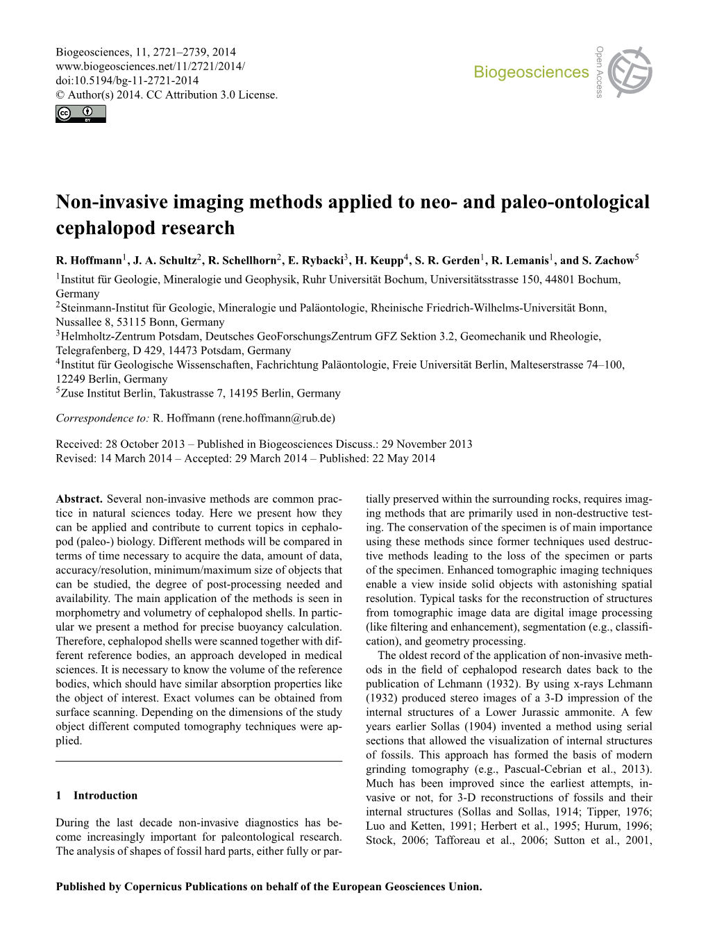 Non-Invasive Imaging Methods Applied to Neo- and Paleo-Ontological Cephalopod Research