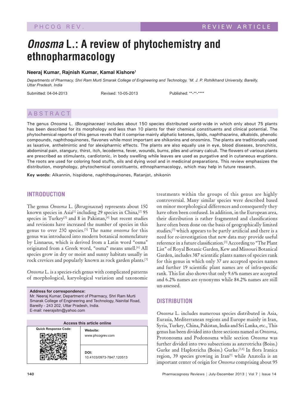 Onosma L.: a Review of Phytochemistry and Ethnopharmacology