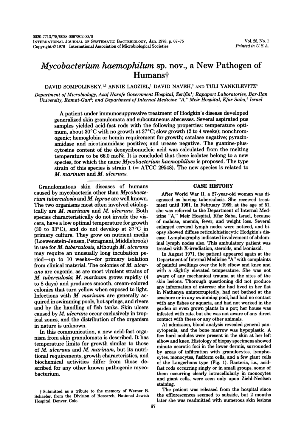 Mycobacterium Haemophilum Sp. Nov., a New Pathogen of Humanst