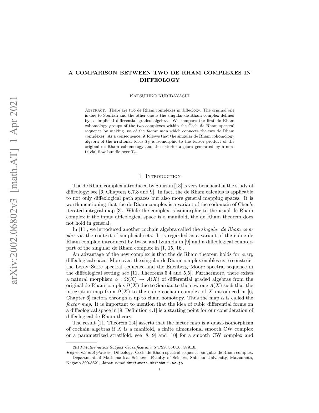 Arxiv:2002.06802V3 [Math.AT] 1 Apr 2021 Aao3082,Jpne-Mail: Japan 390-8621, Nagano E Od N Phrases